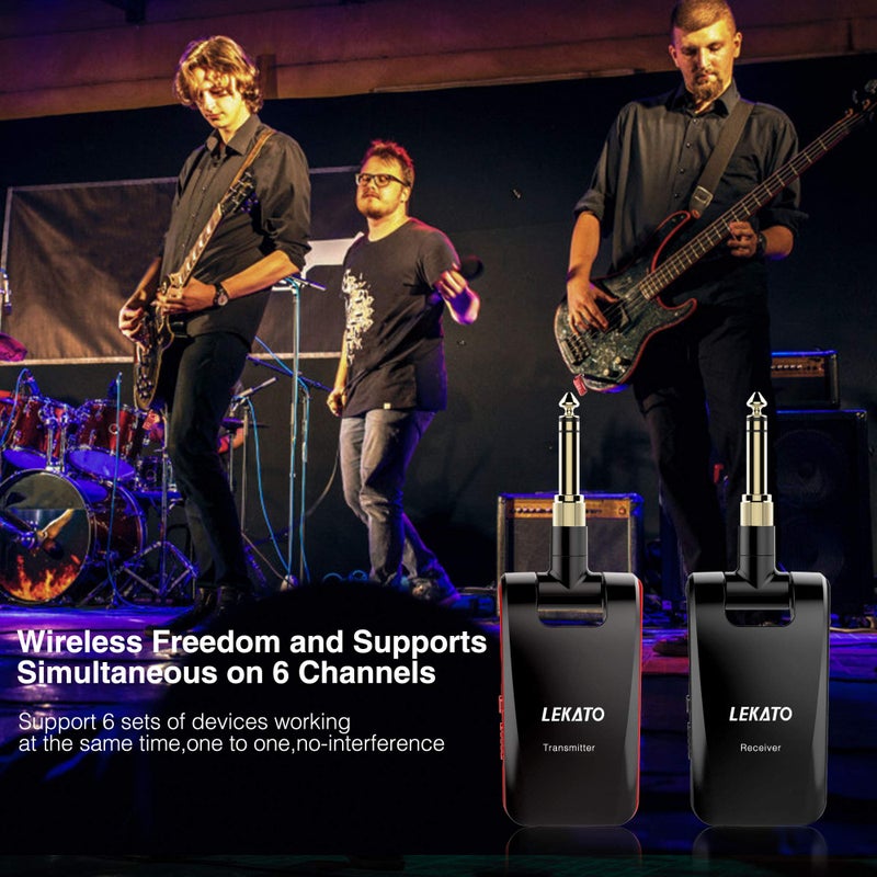 LEKATO Wireless Guitar System 2.4GHz Rechargeable Audio Wireless Transmitter Receiver 6 Channels for Guitar Bass Electric Instruments, Stereo and Mono 1/4â€ & 1/8â€ 2 in 1 Plugs,Black(WS-60) - Image 5